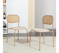 Teahutty Lot de 2 chaises de salle à manger en rotin avec accoudoirs rembourrés, chaises de salle à manger rembourrées en similicuir avec pieds en métal pour salon, chambre à coucher, bureau, couleur