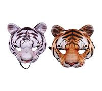 Teahutty Lot de 2 demi-masques de tigre pour Halloween, bal masqué, fête, cosplay, animal réaliste pour cosplay, fête, festival