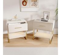 Teahutty Lot de 2 tables de chevet avec éclairage LED, 1 tiroir et compartiments ouverts, pour salon, chambre à coucher, bureau (crème, 40 x 31 x 50 cm)