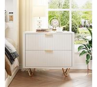 Teahutty Lot de 2 tables de chevet avec tiroirs, table d'appoint moderne avec poignées en métal, table de chevet avec pieds en métal, table basse avec pieds, armoire à tiroirs (blanc, 49 x 29 x 47 cm)