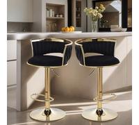 Teahutty Lot de 2 tabourets pivotants en velours tressé avec dossier et bras, rembourrés de bar pour cuisine, salle à manger - réglables de 55 à 76 cm (Noir)