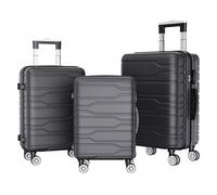 Teahutty Lot de 3 valises de voyage, valises de vacances en ABS avec serrure à chiffres et support de charge portable, 4 roues pivotantes pour voyage, Noir , Rayures horizontales