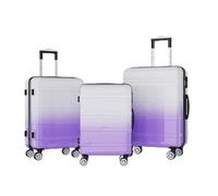 Teahutty Lot de 3 valises de voyage, valises de vacances en ABS avec serrure à chiffres et support de charge portable, 4 roues pivotantes pour voyage, Dégradé rose et violet, Rayures horizontales