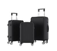 Teahutty Lot de 3 valises de voyage, valises de vacances en ABS avec serrure à chiffres et support de charge portable, 4 roues pivotantes pour voyage, Noir , Rayures verticales