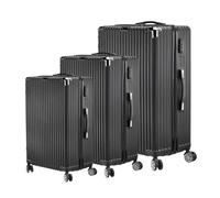 Teahutty Lot de 3 valises rigides en ABS - Avec poignée télescopique et serrure à combinaison - Bagage à main pour voyage d'affaires - Noir, Noir , B