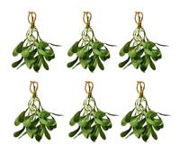 Teahutty Lot de 6 décorations de Noël artificielles à suspendre, gui avec baies blanches, gui artificiel