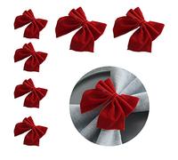 Teahutty Lot de 6 ronds de serviette de Noël en velours avec nœud rouge pour table de salle à manger, mariage, Thanksgiving, fête, décoration d'intérieur, 3,8 cm