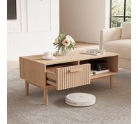 Teahutty Table basse moderne du milieu du siècle, 100 cm x 50 cm x 43 cm, bois naturel, tiroir de rangement, table d'appoint rectangulaire pour salon ou chambre