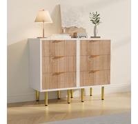 Teahutty Table de Chevet Lot De 2, Table de Nuit avec 3 Tiroirs, Tables d'Appoint de Rangement, avec armoires Blanches et façades tiroirs Couleur Bois Naturel (Table de Chevet, 40x40x65cm)