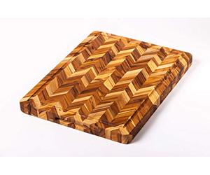 TeakHaus by Herring Planche à découper/servir avec poignées + canal de jus (rectangulaire) | 50,8 x 40,6 x 3,8 cm