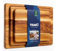 Teakhaus Essential Trio Lot de planches à découper en teck, petites | Lot de 3, réversibles avec rainure pour jus, grain de teck, adapté aux couteaux, certifié FSC, 3 tailles pour hacher