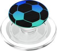 Teal and Blue Soccer Ball Football on Black Pattern PopSockets PopGrip pour MagSafe