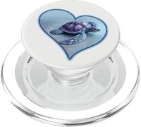 Teal Blue Purple Turtle Heart Design,Turtles White Matching PopSockets PopGrip pour MagSafe