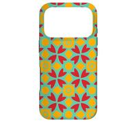 Teal Red Saffron Yellow Flower Batik Folk Art Deco Pattern Coque pour iPhone 17 Pro