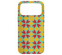 Teal Red Saffron Yellow Flower Batik Folk Art Deco Pattern Coque pour iPhone 17 Pro Max