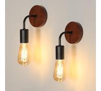 Tealight 2 Pièces Appliques Murales Industrielles Vintage, Lampe Murale Bois, E27 Rétro Luminaire Interieur pour Chambre Couloir Salon, Colore legno noce（Lampadina non inclusa）
