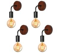 Tealight 2 Pièces Appliques Murales Industrielles Vintage, Lampe Murale Bois, E27 Rétro Luminaire Interieur pour Chambre Couloir Salon, Colore legno noce（Lampadina non inclusa）