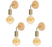 Tealight 4 Pièces Appliques Murales Industrielles Vintage, Lampe Murale Bois, E27 Rétro Luminaire Interieur pour Chambre Couloir Salon (Lampadina non inclusa