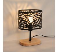 Tealight Lampe de Chevet, Lampe de Bureau Veilleuse E14 Lampe de Chevet Chambre avec Socle en Bois et Abat-Jour en Métal pour Chambre Salon Bar, Noir