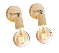 Tealight Lot de 2 Appliques Murales Interieur Industrielle Vintage, Lampe Murale Bois Ajustable, Rétro E27 Luminaire Interieur pour Chambre Salon Couloir Escalier