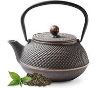 Tealøv Arare THEIERE EN FONTE 1,1 LITRE | Théière Fonte avec Infuseur | Entièrement émaillée de l'intérieur | Prépare Une Tasse de Thé Parfaite | Design Authentique à Picots | Arare Noir/Cuivre