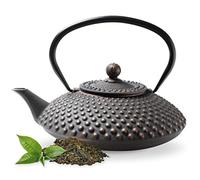 Tealøv Kambin THEIERE FONTE1,25 LITER - Théière en Fonte avec Infuseur - Entièrement émaillée de l'intérieur - Prépare Une Tasse de Thé Parfaite - Design Authentique Japonais à Picots - Noir/Cuivre