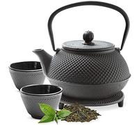 Tealøv Théière Fonte avec Infuseur 800 ML - Set complet dans une boîte cadeau - Service à Thé en Fonte - Entièrement Émaillée de l'Intérieur - Design De Style Japonais - Couleur: Noir