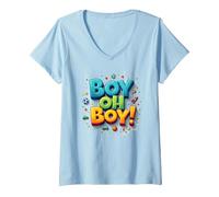 Team Boy Oh Boy! Thème de Sport & Aventure ludique T-Shirt avec Col en V, Femme, Bleu Céleste, L