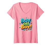 Team Boy Oh Boy! Thème de Sport & Aventure ludique T-Shirt avec Col en V, Femme, Rose, XXL