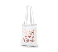 Team Bride Lot de 4 sacs en tissu pour enterrement de vie de jeune fille Blanc/or rose 39 x 42 cm