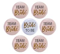 Team Bride Lot de 7 badges JGA pour femme - Accessoires d'enterrement de vie de jeune fille et fête de mariage - Rose