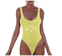 Team Bride Maillot de Bain pour Femme, Bride Maillot de Bain Une Pièce Femme Bretelles Spaghetti Mariée Lettre Imprimé Swimsuit pour Plage Natation Brides to be Adieu Le nubilé