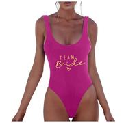 Team Bride Maillot de Bain pour Femme, Bride Maillot de Bain Une Pièce Femme Bretelles Spaghetti Mariée Lettre Imprimé Swimsuit pour Plage Natation Brides to be Adieu Le nubilé