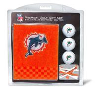 Team Golf NFL Miami Dolphins Coffret Cadeau : Serviette de Golf brodée, 3 balles de Golf et 14 Tees de Golf réglementaires de 6 cm, Serviette à Trois Plis 40,6 x 55,9 cm et 100% Coton