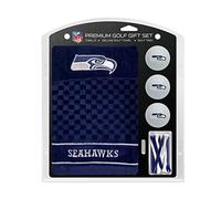 Team Golf NFL Seattle Seahawks Coffret Cadeau : Serviette de Golf brodée, 3 balles de Golf et 14 Tees de Golf réglementaires de 6,4 cm, Serviette à Trois Plis 40,6 x 55,9 cm et 100% Coton