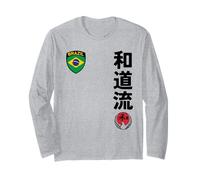 Team Karate Wado RYU Brazil Flag Kanji Japanese Martial Arts Manche Longue