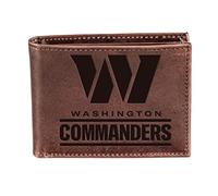 Team Sports America Portefeuille marron NFL Washington Commanders | Double pli | Logo estampillé sous licence officielle | Fabriqué en cuir | Organiseur d'argent et de cartes | Coffret cadeau inclus, marron
