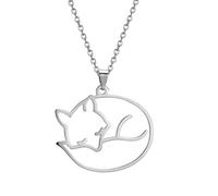 TEAMER Acier Inoxydable Chien Chat Cheval Renard Pet Animal Pendentif Mignon Collier Chaîne Bijoux Pour Femmes (RENARD-ARGENT)
