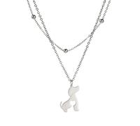 TEAMER Acier Inoxydable Chien Chat Cheval Renard Pet Animal Pendentif Mignon Collier Chaîne Bijoux Pour Femmes (CHIEN-CHAT-double chaîne-ARGENT)