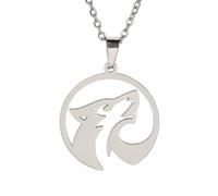 TEAMER Acier inoxydable Loup creux Collier Loup solitaire hurlant animal Collier Bijoux Vintage Punk pour femmes (Style 2 - Argent)