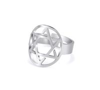 TEAMER - bague étoile de David en acier inoxydable, ajustable, Vintage, amulette juive Magen, bijoux pour femmes (Style 2 - Argent, Réglable)