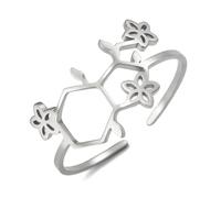 TEAMER Bague Fleur Molécule de Sérotonine Acier inoxydable Bague Sérotonine réglable Bijoux Tendance Science Chimie Bonheur Pour Femmes Hommes