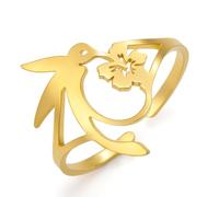 TEAMER Bague ouverte en acier inoxydable réglable en forme de fleur de colibri pour femme, Acier inoxydable, Inconnu