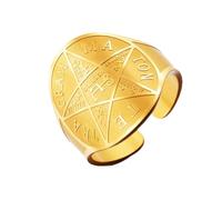 TEAMER Bague Pentagramme de Solomon en Acier Inoxydable Bague Tétragramme Redimensionnable Bijou Amulette pour Femme et Homme (Or)