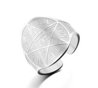 TEAMER Bague Pentagramme de Solomon en Acier Inoxydable Bague Tétragramme Redimensionnable Bijou Amulette pour Femme et Homme (Argent)