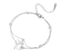 TEAMER Beaux Bracelets à Breloques en forme de Fleur de Colibri Bracelet à chaîne de perles double couche en acier inoxydable de Colibri Bijoux d'animaux Bohèmes pour Femmes et Hommes (Argent)