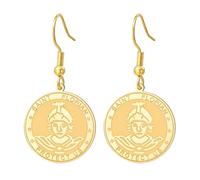 TEAMER Boucle d'oreille ronde Saint Florian Pendentif du saint patron des pompiers et des soldats Bijou religieux protecteur pour hommes (Or)