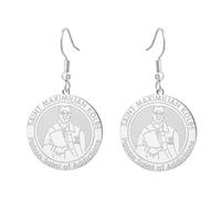 TEAMER Boucle d'oreille Saint Maximilien Kolbe Pendentif Saint Patron des Addictions Bijou Amulette en Acier Inoxydable Inspiré de la Foi Catholique pour Hommes et Femmes (Argent)