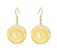 TEAMER Boucle d'oreille Saint Maximilien Kolbe Pendentif Saint Patron des Addictions Bijou Amulette en Acier Inoxydable Inspiré de la Foi Catholique pour Hommes et Femmes (Or)