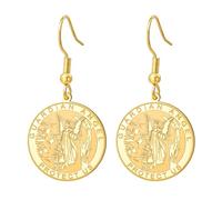 TEAMER Boucles d'oreilles Ange Gardien Pendentif Médaille Religieuse Ronde Ange Gardien Bijou Protection, Foi et Force pour Femme (Or)